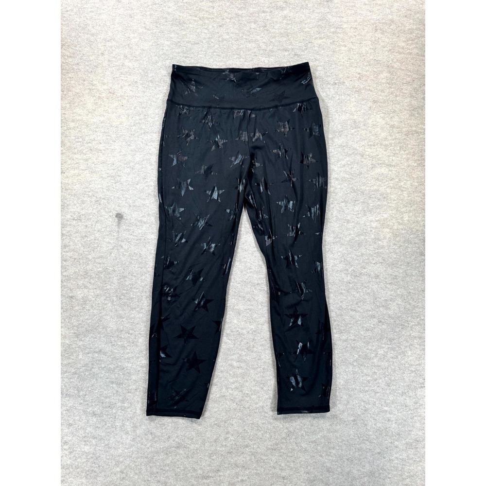 Eye Candy Cropped Leggings Womens 2X Black Foil Star Stretch High Rise